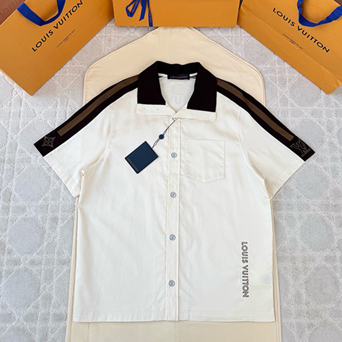 lv louis vuitton color block collar tape trim casual short sleeve shirt